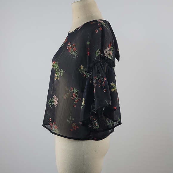 Forever 21 black mesh flower top - Picture 3 of 6